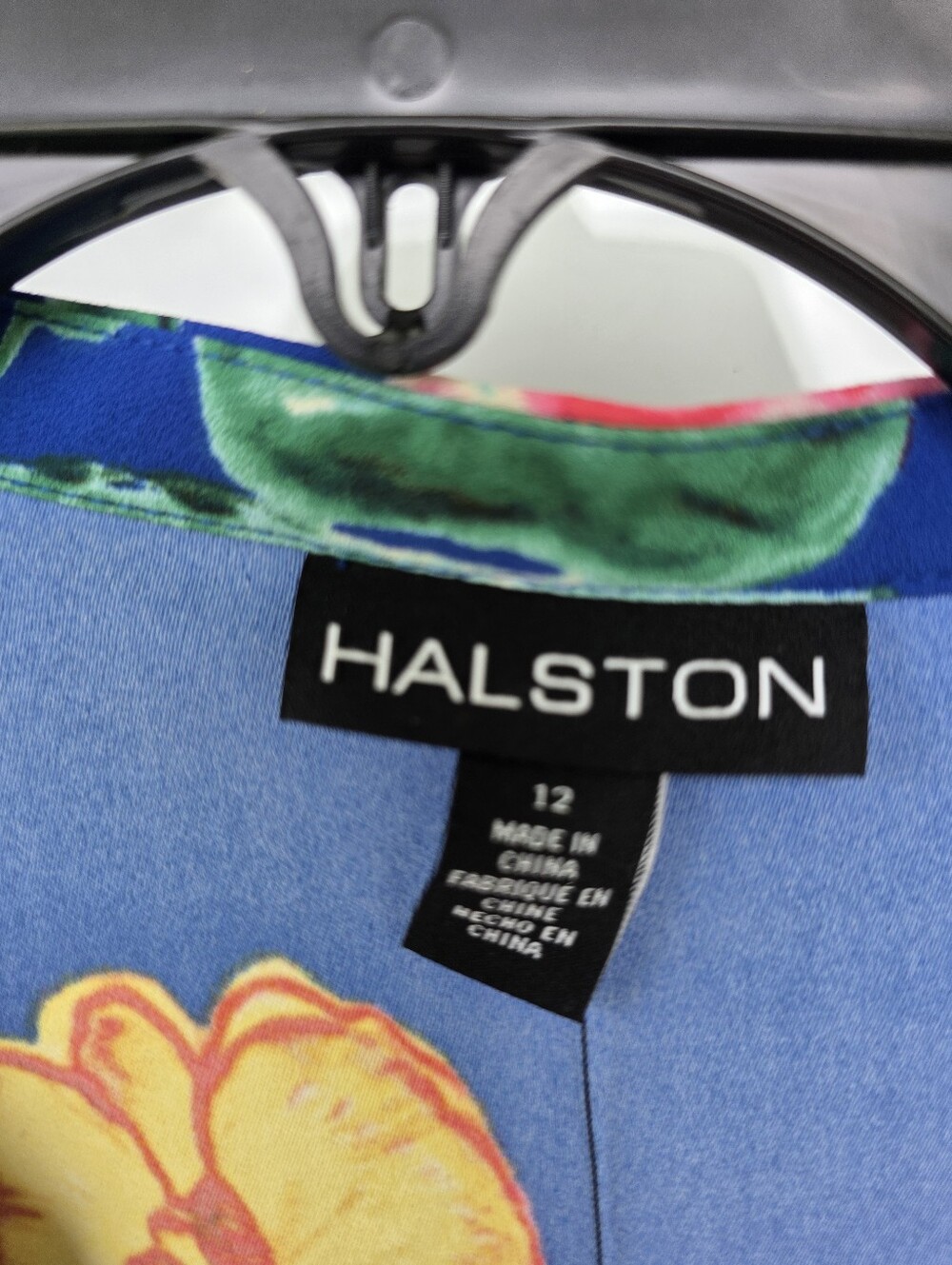 Halston Floral Maxi Dress Size 12 Blue Pink Long Sleeve Belted Vacation NWT - Picture 6 of 12